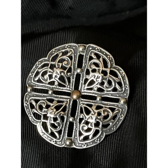 Vintage Steve Stamas Sterling Silver Brooch Pin Round Ornate Openwork Retired - Picture 12 of 12